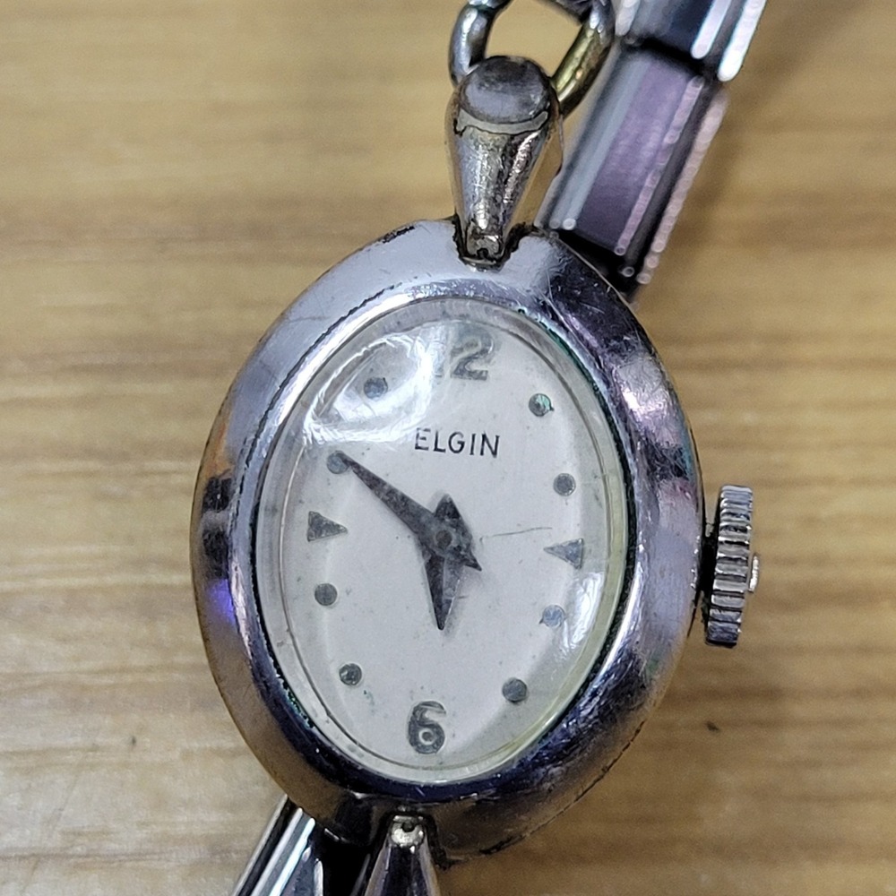 Vintage Elgin Ladies Watch Silver Tone 10k RGP Bezel Stainless Steel Back